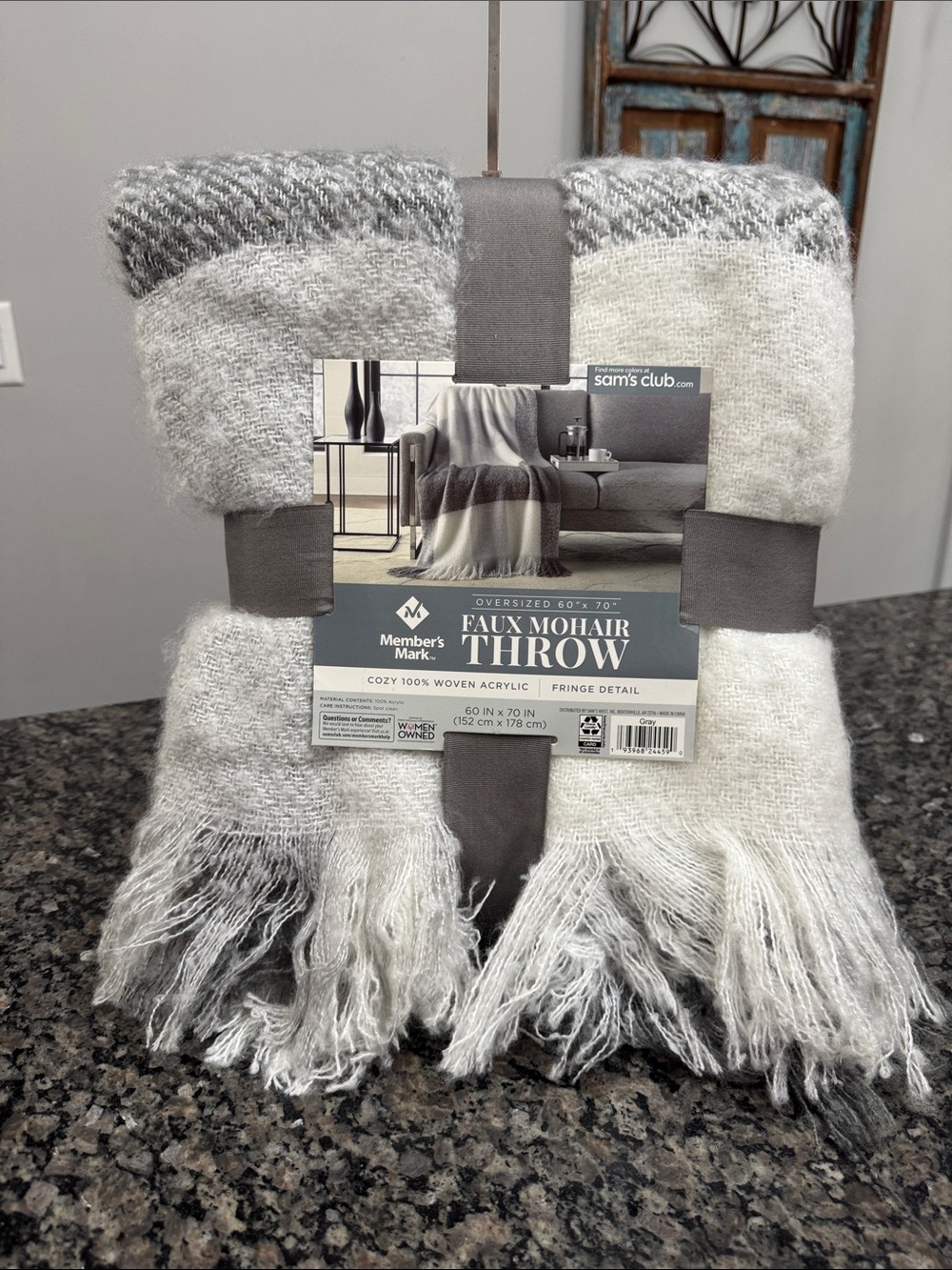 Member's Mark Faux Mohair Throw Blanket - Gray & White